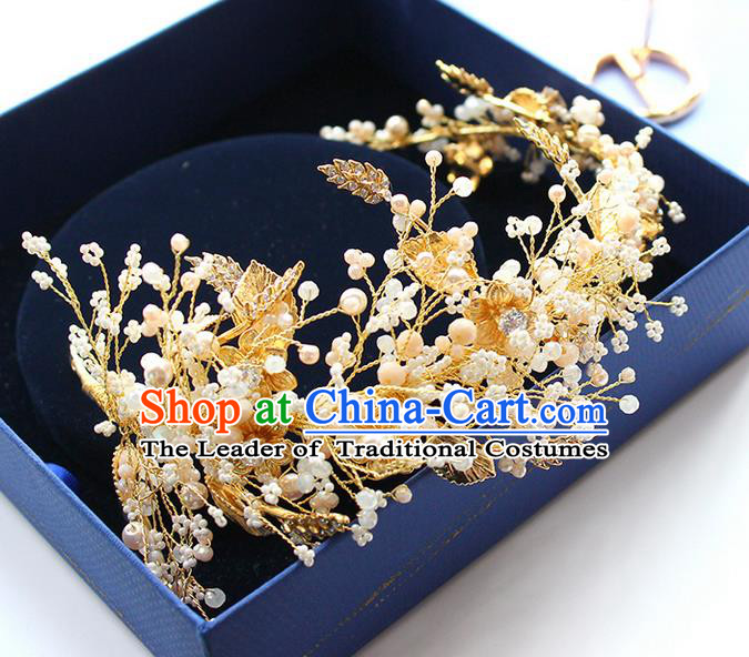 Top Grade Handmade Wedding Bride Hair Accessories Beads Hair Clasp, Traditional Princess Baroque Golden Hair Stick Headpiece for Women