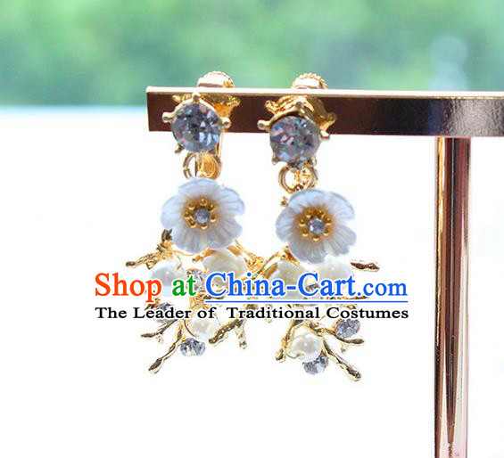 Top Grade Handmade China Wedding Bride Accessories Blue Shell Pearl Earrings, Traditional Princess Wedding Eardrop Jewelry for Women