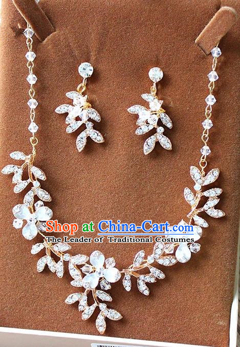 Top Grade Handmade China Wedding Bride Accessories Necklace and Earrings, Traditional Princess Crystal Wedding Eardrop Jewelry for Women