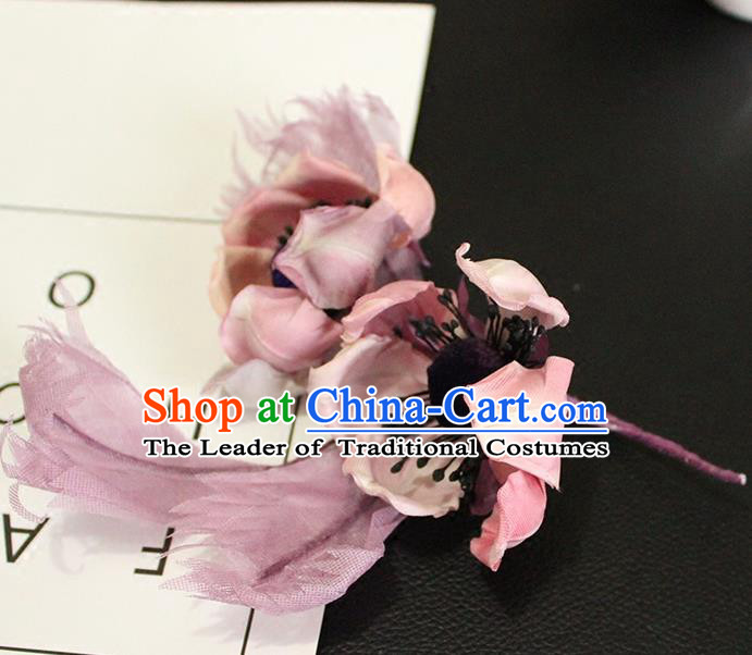 Top Grade Handmade Wedding Bride Hair Accessories Purple Flower Hairpin, Traditional Princess Baroque Hair Stick Headpiece for Women