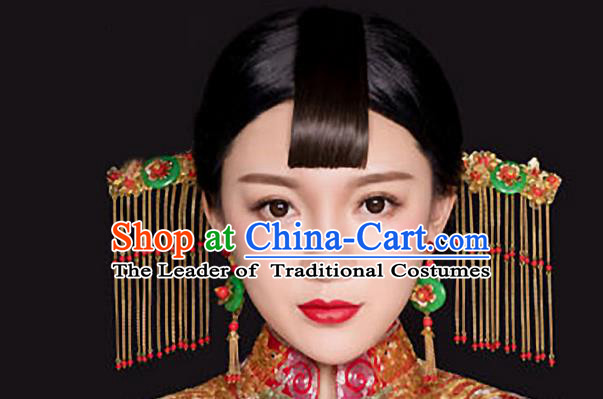 Top Grade Chinese Handmade Wedding Hair Accessories Hair Comb, Traditional China Xiuhe Suit Bride Step Shake Tassel Hairpins Headdress for Women