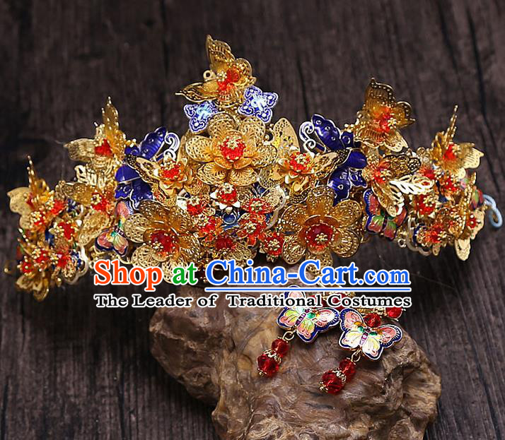 Top Grade Chinese Handmade Wedding Hair Accessories Phoenix Coronet, Traditional China Xiuhe Suit Bride Headdress for Women