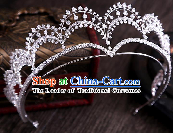 Top Grade Handmade Wedding Hair Accessories Bride Princess Zircon Crown, Traditional Baroque Queen Retro Crystal Royal Crown Wedding Headwear for Women