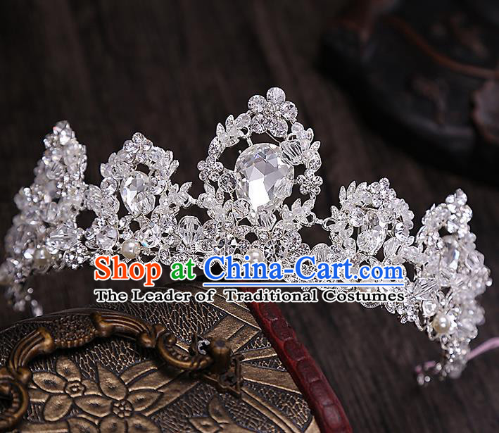 Top Grade Handmade Wedding Hair Accessories Bride Vintage Crystal Crown, Traditional Baroque Princess Zircon Royal Crown Wedding Headwear for Women