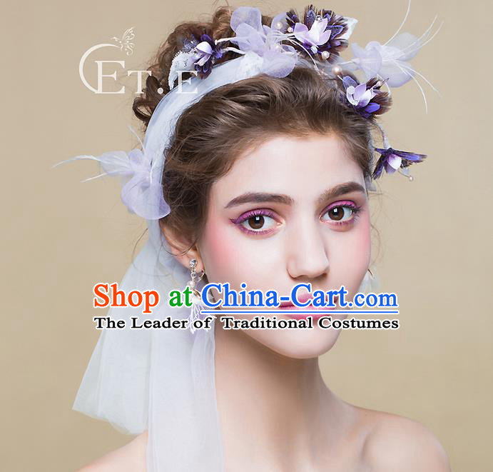 Top Grade Handmade Wedding Bride Hair Accessories Princess Flowers Headband, Traditional Princess Baroque Hair Clasp Headpiece for Women