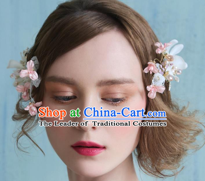 Top Grade Handmade Wedding Bride Hair Accessories Hair Claw, Traditional Baroque Princess Pink Flower Hair Stick Headpiece for Women