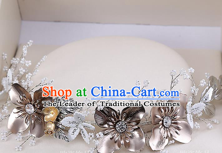 Top Grade Handmade Wedding Dragonfly Hair Accessories Bride Golden Hair Clasp, Traditional Baroque Princess Flowers Headband Headdress for Women