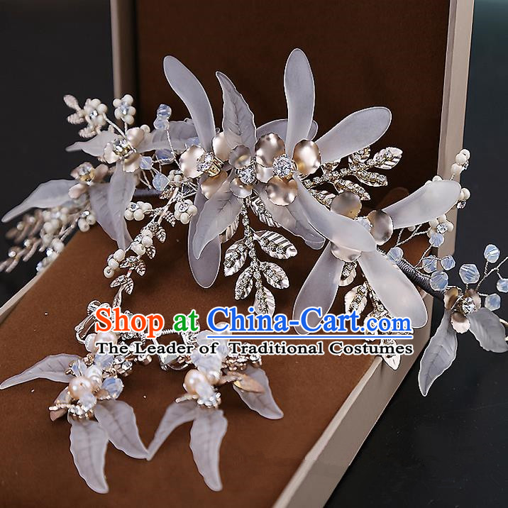 Top Grade Handmade Wedding Dragonfly Hair Accessories Bride Crystal Hair Clasp and Earrings, Traditional Baroque Princess Hair Stick Headband Headdress for Women