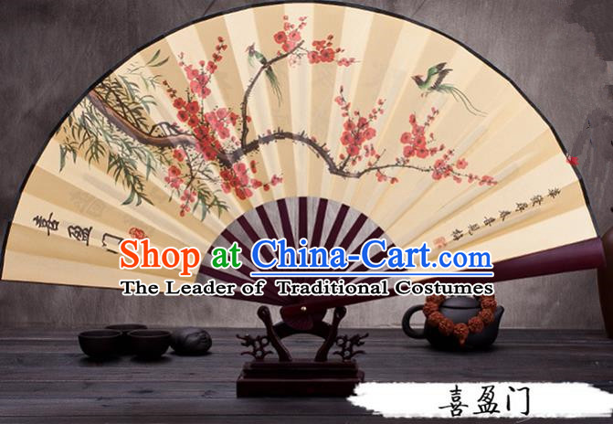 Traditional Chinese Ancient Peking Opera Accessories Scholar Ink Painting Plum Blossom Fan, Traditional Chinese Beijing Opera Young Men Props Folding Fans