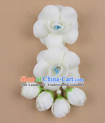 Chinese Ancient Peking Opera Hair Accessories Diva Temple White Flowers Hairpins, Traditional Chinese Beijing Opera Princess Hua Tan Hair Clasp Head-ornaments