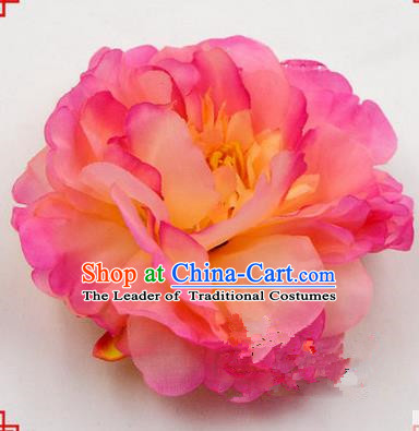 Top Grade Chinese Ancient Peking Opera Hair Accessories Diva Pink Peony Hairpins, Traditional Chinese Beijing Opera Hua Tan Hair Clasp Head-ornaments