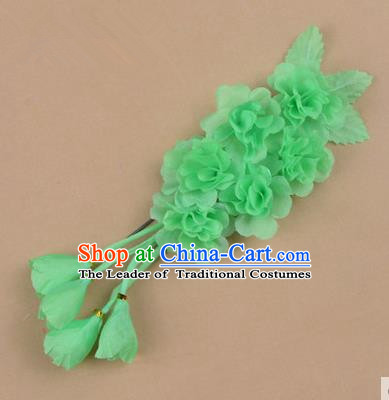 Top Grade Chinese Ancient Peking Opera Hair Accessories Diva Crystal Temple Green Jasmine Flowers Hairpins, Traditional Chinese Beijing Opera Hua Tan Hair Clasp Head-ornaments