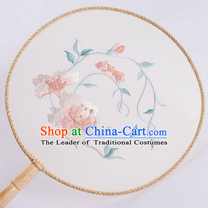 Traditional Chinese Ancient Silk Embroidered Peony Round Fans for Women