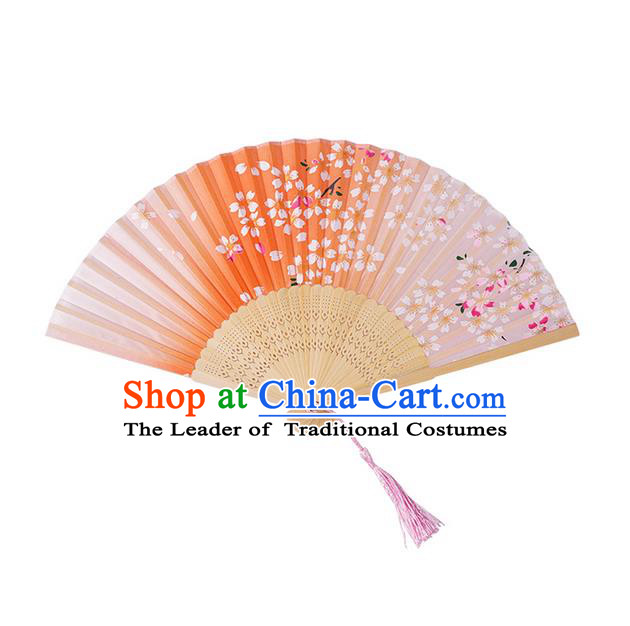 Traditional Chinese Ancient Hanfu Printing Red Folding Fans for Women