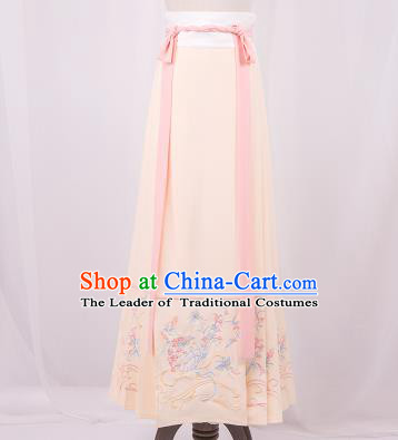 Traditional Chinese Ming Dynasty Young Lady Costume, Elegant Hanfu Clothing Embroidered Pink Horse-face Skirt, Chinese Ancient Princess Clothing for Women