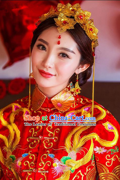 Traditional Chinese Wedding Xiuhe Suit Hair Accessories Hair Comb, Cnina Style Hanfu Phoenix Coronet Tassel Step Shake, Ancient Chinese Bride Hairpins Headwear for Women