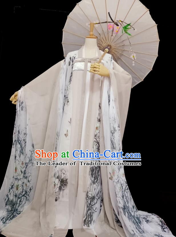 Traditional Chinese Tang Dynasty Imperial Princess Costume, Elegant Hanfu Clothing Blouse and Skirts, Chinese Ancient Young Lady Printing Magnolia Dress for Women