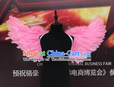 Top Grade Compere Professional Performance Catwalks Halloween Pink Feather Wings, Traditional Brazilian Rio Carnival Dance Fancywork Clothing for Kids