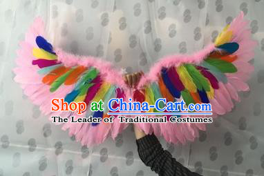 Top Grade Compere Professional Performance Catwalks Halloween Colorful Feather Wings, Traditional Brazilian Rio Carnival Dance Fancywork Clothing for Kids