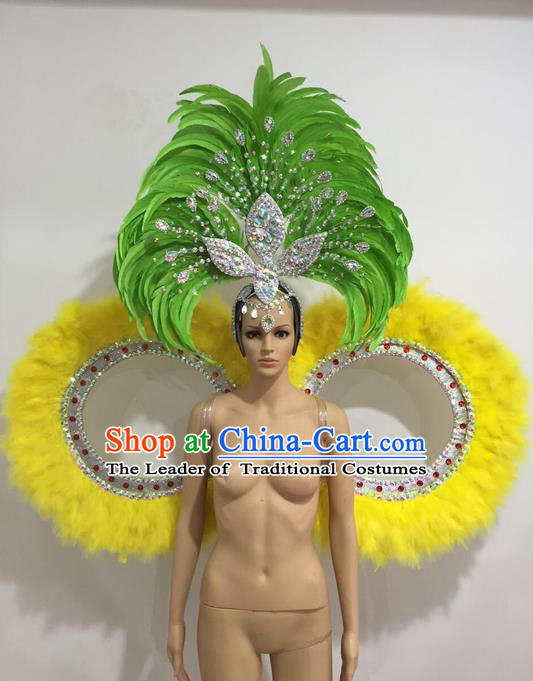Top Grade Professional Performance Catwalks Feather Dance Feather Backboard and Giant Headpiece, Stage Show Brazil Carnival Props Accessories Decorations for Women
