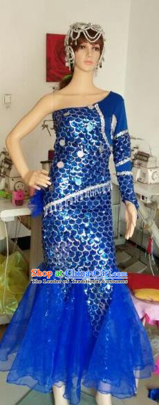 Top Grade Professional Performance Catwalks Costumes, Stage Show Brazil Carnival Samba Dance Blue Clothing for Women