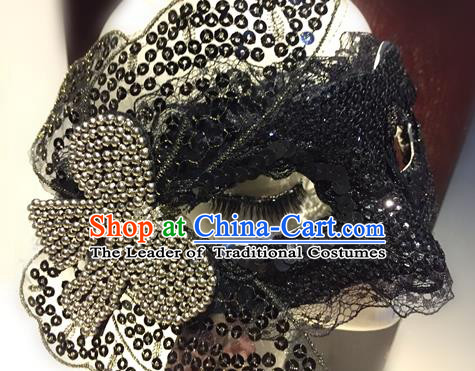 Top Grade Chinese Theatrical Headdress Traditional Ornamental Crystal Bowknot Mask, Brazilian Carnival Halloween Occasions Handmade Deluxe Mask for Women