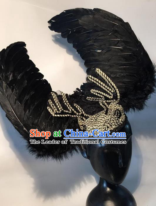 Top Grade Miami Deluxe Black Feather Hair Accessories, Halloween Brazilian Carnival Occasions Handmade Headwear for Women