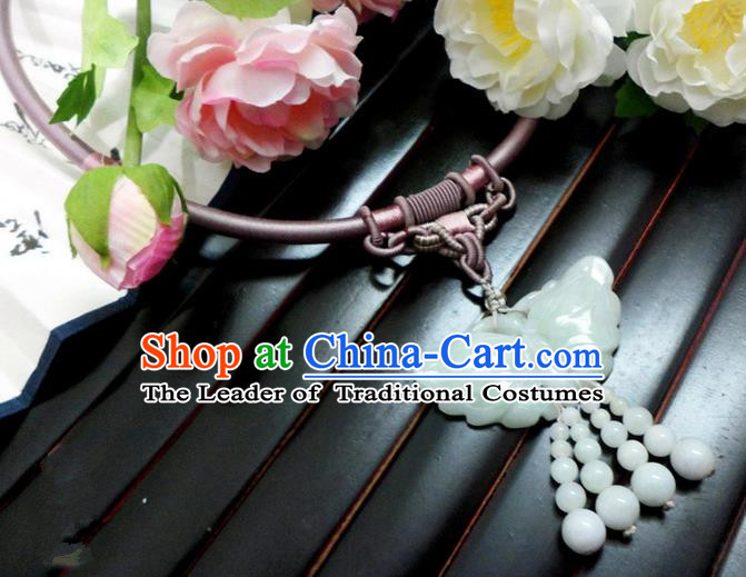 Top Grade Handmade Traditional China Handmade Jewelry Accessories Jade Necklace, Ancient Chinese Princess Conophytum Pucillum Collar for Women