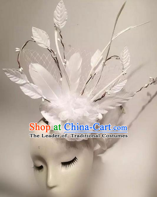 Top Grade Miami Deluxe White Feather Hair Accessories, Halloween Headdress Brazilian Carnival Occasions Handmade Headwear for Women