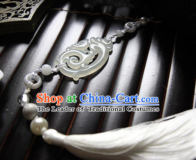 Top Grade Handmade Traditional China Jewelry Accessories Jade Pendant, Ancient Chinese Hanfu Tassel Waist Decorations for Men