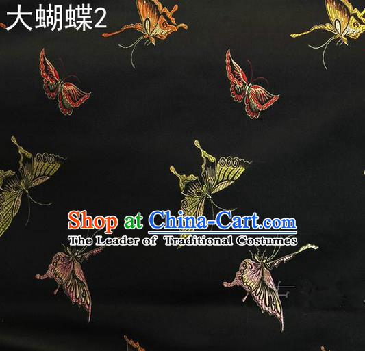 Asian Chinese Traditional Printing Colorful Butterfly Black Silk Fabric, Top Grade Brocade Satin Tang Suit Hanfu Dress Fabric Cheongsam Cloth Material