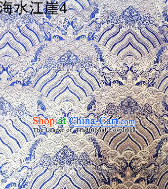 Asian Chinese Traditional Hill Sea White Silk Fabric, Top Grade Arhat Bed Brocade Satin Tang Suit Hanfu Dress Fabric Cheongsam Cloth Material