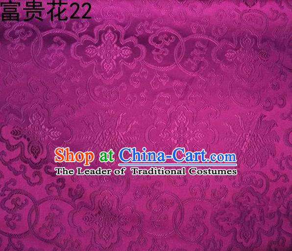 Asian Chinese Traditional Riches and Honour Flowers Rosy Embroidered Silk Fabric, Top Grade Arhat Bed Brocade Satin Tang Suit Hanfu Dress Fabric Cheongsam Cloth Material