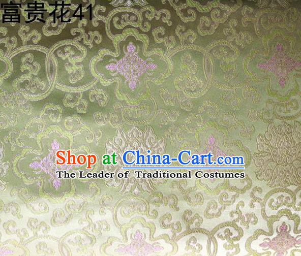 Asian Chinese Traditional Riches and Honour Flowers Embroidered Golden Silk Fabric, Top Grade Arhat Bed Brocade Satin Tang Suit Hanfu Dress Fabric Cheongsam Cloth Material