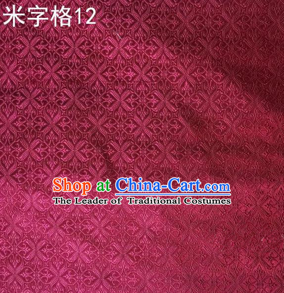 Asian Chinese Traditional Embroidery Intersected Figure Wine Red Satin Silk Fabric, Top Grade Brocade Tang Suit Hanfu Dress Fabric Cheongsam Mattress Cloth Material