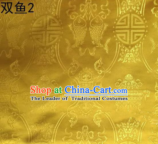 Asian Chinese Traditional Embroidery Longevity Golden Satin Silk Fabric, Top Grade Brocade Tang Suit Hanfu Princess Dress Fabric Cheongsam Mattress Cloth Material