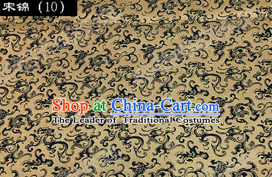 Asian Chinese Traditional Embroidered Dragon Golden Song Brocade Silk Fabric, Top Grade Satin Tang Suit Hanfu Dress Fabric Cheongsam Cloth Material