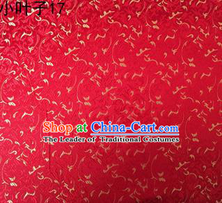 Asian Chinese Traditional Embroidery Leaves Red Satin Silk Fabric, Top Grade Arhat Bed Brocade Tang Suit Hanfu Dress Fabric Cheongsam Cloth Material