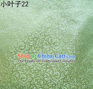 Asian Chinese Traditional Embroidery Leaves Light Green Satin Silk Fabric, Top Grade Arhat Bed Brocade Tang Suit Hanfu Dress Fabric Cheongsam Cloth Material