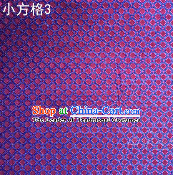 Asian Chinese Traditional Embroidery Small Check Purple Silk Fabric, Top Grade Arhat Bed Brocade Tang Suit Hanfu Tibetan Dress Fabric Cheongsam Cloth Material