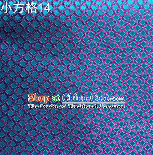 Asian Chinese Traditional Embroidery Blue Small Check Silk Fabric, Top Grade Arhat Bed Brocade Tang Suit Hanfu Tibetan Dress Fabric Cheongsam Cloth Material