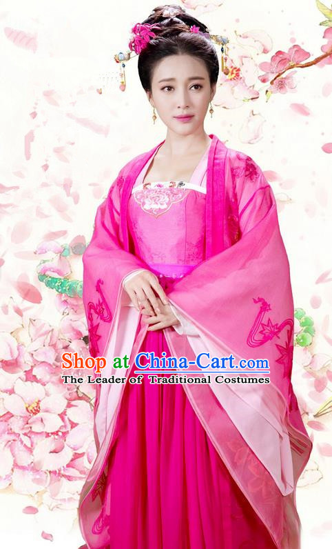 Asian Chinese Ancient Song Dynasty Imperial Consort Costume and Handmade Headpiece Complete Set, China Elegant Hanfu Clothing Imperial Empress Embroidered Dress for Women