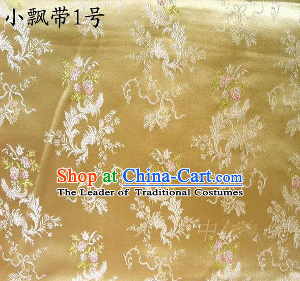 Asian Chinese Traditional Embroidering Flowers Xiuhe Suit Satin Golden Silk Fabric, Top Grade Brocade Tang Suit Hanfu Full Dress Fabric Cheongsam Cloth Material