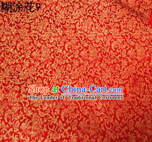 Asian Chinese Traditional Embroidering Flower Red Xiuhe Suit Satin Thangka Silk Fabric, Top Grade Brocade Tang Suit Hanfu Dress Fabric Cheongsam Cloth Material