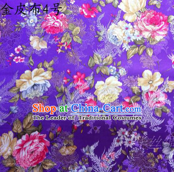 Asian Chinese Traditional Embroidery Peony Purple Satin Silk Fabric, Top Grade Brocade Tang Suit Hanfu Fabric Cheongsam Cloth Material
