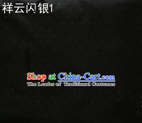 Asian Chinese Traditional Embroidery Gold Thread Black Satin Silk Fabric, Top Grade Brocade Tang Suit Hanfu Fabric Cheongsam Cloth Material