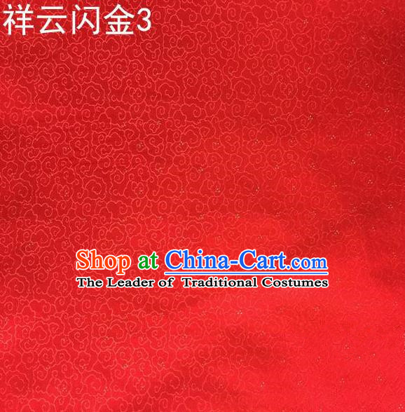 Asian Chinese Traditional Embroidery Gold Thread Red Satin Silk Fabric, Top Grade Brocade Tang Suit Hanfu Fabric Cheongsam Cloth Material