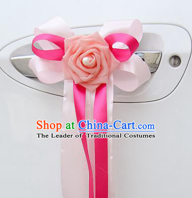Top Grade Wedding Accessories Decoration, China Style Wedding Limousine Bowknot Pink Flowers Bride Rosy Ribbon Garlands