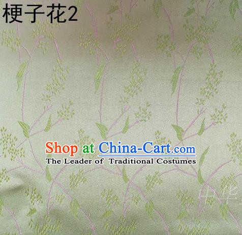 Asian Chinese Traditional Handmade Embroidery Stem Flowers Silk Fabric, Top Grade Nanjing Brocade Tang Suit Hanfu Light Green Fabric Cheongsam Cloth Material