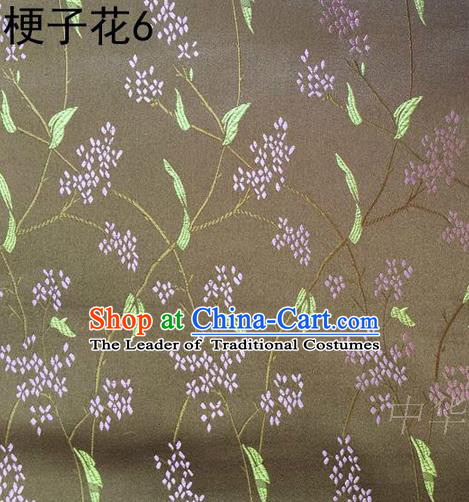 Asian Chinese Traditional Handmade Embroidery Stem Flowers Silk Fabric, Top Grade Nanjing Brocade Tang Suit Hanfu Brown Fabric Cheongsam Cloth Material
